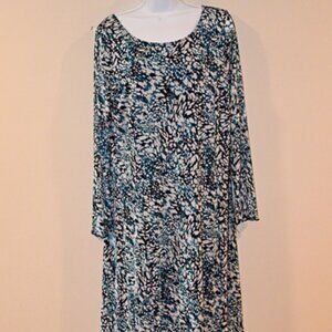 Allison Brittney Dress Blue White and Black Print Midi Length Size XL